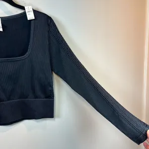 Offline By Aerie Seamless Cable Square Neck Ribbed Shirt Black Fall Sport NEW XL thumbnail 9
