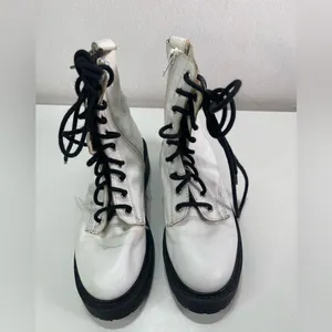 Steve Madden Combat Boots Women 5.5M Tornado White Round Toe Lace Up/Zip Moto thumbnail 2