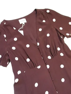 NWT Sezane Solia in Chocolate Ecru Polka Dot Silk Maxi Shirt Dress 38 / US 6 thumbnail 6