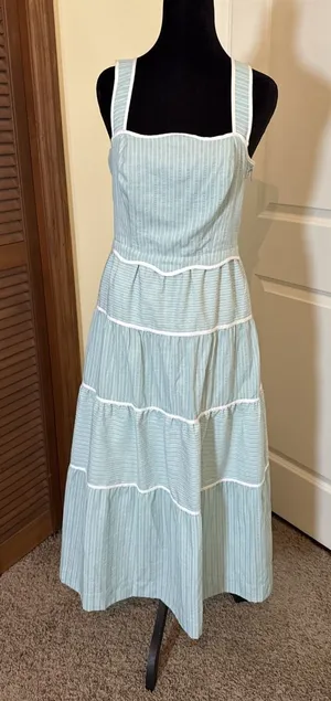 Adelyn Rae Cotton Tiered Maxi Dress Aqua Size Small thumbnail 1