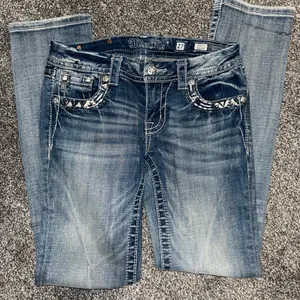 Miss Me Blue Boot Cut Jeans with Rhinestone Embellishments thumbnail 1