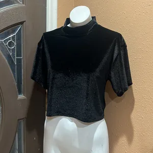 We the free black velvety crop top thumbnail 2