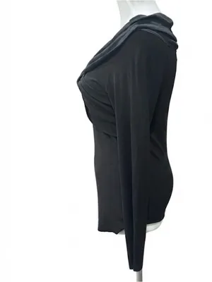 Babaton Aritzia Black Wrap Front Long Sleeve Top Size Large NWT Lyocell Wool thumbnail 3