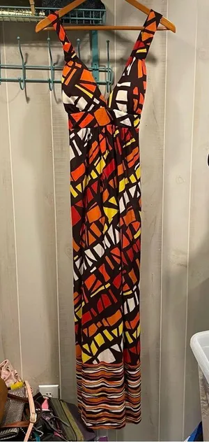 Cute NWT earth babydoll geometric cross back soft stretchy maxi dress beach pool thumbnail 1