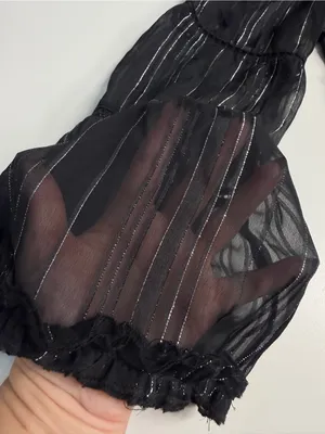 NWT Black bell sleeve top sheer sleeves silver festival glam rock goth Halloween thumbnail 5