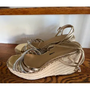 Ted Baker London Metallic Gold Silver Espadrille Wedge Sandals Strappy Heel thumbnail 3