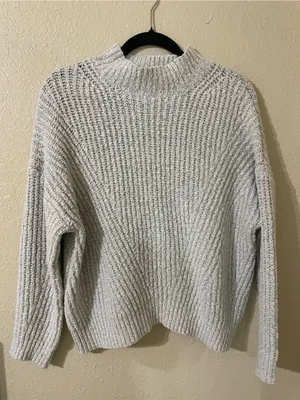 Debut Mock Neck Knit Sweater Size XS Silver Heathering Gray Ribbed High Neck thumbnail 7