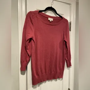 Loft Size M Burgundy Boat Neck 3/4 Sleeve Pullover Knit Top Split Hem Sweater thumbnail 5