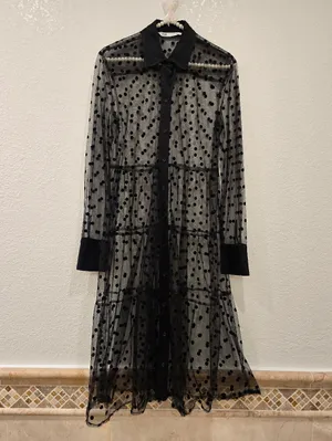 Zara tulle sheer polka dot Black dress XS thumbnail 3