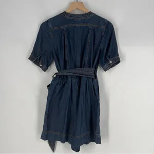 Pilcro by Anthropologie Blue Chambray Denim Tie‎ Waist Wrap Bodice V-Neck Romper thumbnail 8