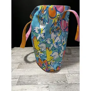 Lilly Pulitzer For Estee‎ Louder Multicolor Floral Strap Canvas Tore Beach Bag thumbnail 5