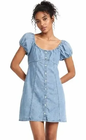 MADEWELL Denim Puff-Sleeve Mini Dress thumbnail 1