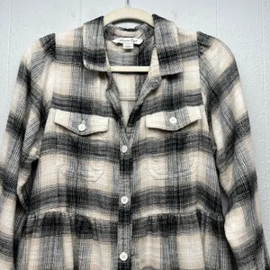 American Eagle Plaid Flannel Long Sleeve Shirt Dress Womens Large Y2K Grunge thumbnail 4