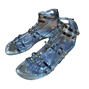 Tory Burch Women's Capri Gladiator Metallic Silver Sandals Size 9M thumbnail 1