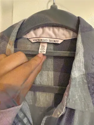 Victoria's Secret Blue Gray Plaid Pajama Top thumbnail 4