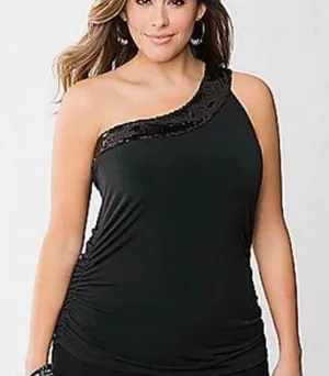 Lane Bryant black one shoulder sequin tank blouse 18/20‎ thumbnail 1