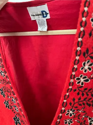 Vintage Red Embroidered Floral Vest wool cotton blend women’s large 90s thumbnail 7