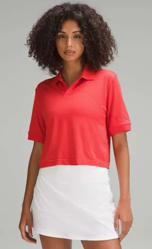 Lululemon Sz 0‎ Swiftly Tech Relaxed-Fit Polo Shirt Cropped Hot Heat / Red Glow thumbnail 1