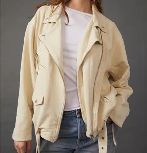 EUC Free People Rebel Moto Jacket Vanilla Cream Size Large Retail $198.00 thumbnail 1