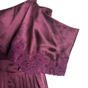 ASOS Plum Burgundy Satin Lace Trim Pleated Cold Shoulder Maxi Dress Size 4 thumbnail 6