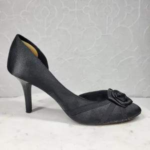 Fioni Dress Pumps Womens‎ 8.5 Black Satin Rose Stiletto High Heels Formal thumbnail 4