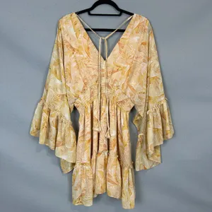 Vici Boho Floral Mini Dress Medium Yellow Ruffle Flowy Festival Summer Chic thumbnail 2