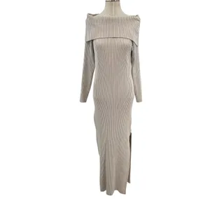 Anthropologie Off-The-Shoulder Sweater Midi Dress Cream‎ Beige Tan Size XL thumbnail 3