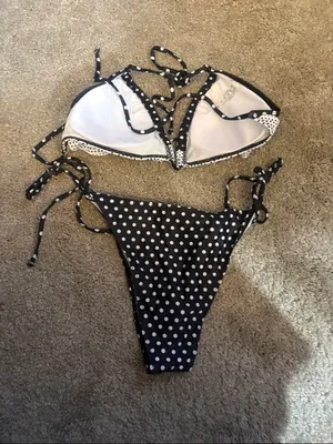Amazon Black and White Polka Dot Tie Bikini Set size xl thumbnail 7