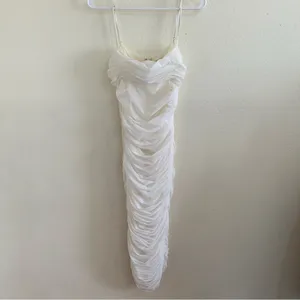 House of CB Sirene Gathered Organza Mesh Dress Ivory, M thumbnail 3