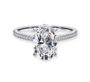Sterling Silver SIZE 9 925 Oval Emerald Cut CZ Wedding Engagement Ring thumbnail 1