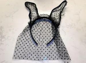 Black Lace Polka Dot Rabbit Ears Headband Halloween Costume thumbnail 1