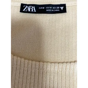 Zara Women's Cream Ribbed Knit Silver Fringe Long Sleeve Sweater Crop Top Size M thumbnail 5