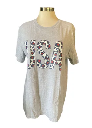 Southern Charms By Teresa T-shirt USA animal print on front short sleeves Sz LG thumbnail 1