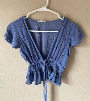 LA Hearts Blue Floral Crop Top thumbnail 1