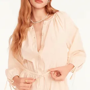 NWT J. Crew Cotton Poplin Tie Sleeve Button Front Romper Pink Orange Cream Small thumbnail 2