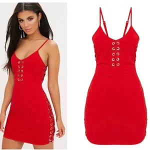 PrettyLittleThing Red Lace-Up Mini Dress thumbnail 2