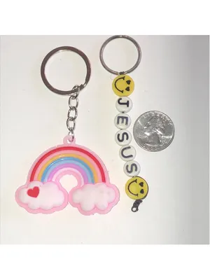 Rainbow and Smiley Jesus Boho Keychain Set Pink thumbnail 3