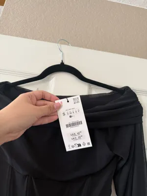 BNWT Zara Black Asymmetric Draped Bell Sleeve Tulle Top thumbnail 10
