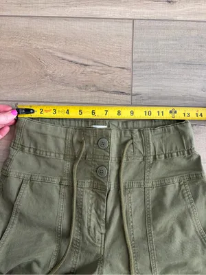 Anthropologie Maeve Utility High Rise Wide Leg Tailored Trousers Olive Green XS thumbnail 9
