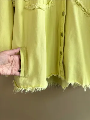POL Chartreuse Green Raw Hem Cotton Shacket Jacket Oversized Frayed Small Casual thumbnail 5