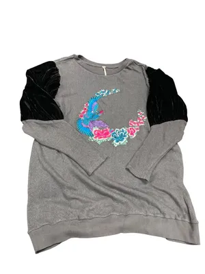 Free People wms gray black embroided art bell sleeves sweater top Sz L SKU 10779 thumbnail 14