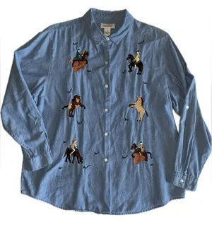 Bechamel Embroidered Cowboy Denim Buttondown Top Size XL thumbnail 1