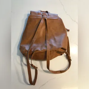 NWOT Brown Faux Leather Backpack OS thumbnail 8