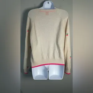 Brodie 100% Cashmere‎ Cherry Embroidered Sweater Neon Pink Trim Size M NWOT thumbnail 4