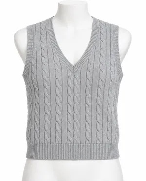 Brandy Melville Sweater Vest Women OSFM Gray Cable Knit Preppy V-Neck Sleeveless thumbnail 1