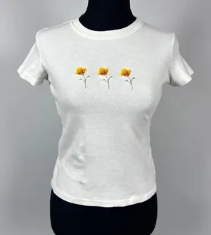John Galt Brandy Melville Baby Tee Women's Embroidered‎ Cropped Y2K White Small thumbnail 1