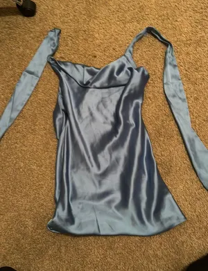 Blue Cowl Neck Satin Dress thumbnail 1