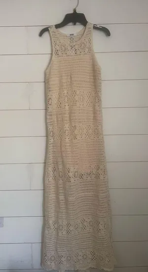 Crochet You Love Me Beige Crocheted Sleeveless Maxi Dress BB Dakota by Steve thumbnail 5