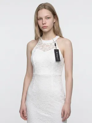 White Lace with Satin Finish Halter Sheath Dress Size M thumbnail 3