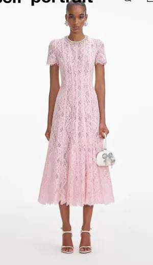 Self-Portrait Dress Lace Pink thumbnail 1